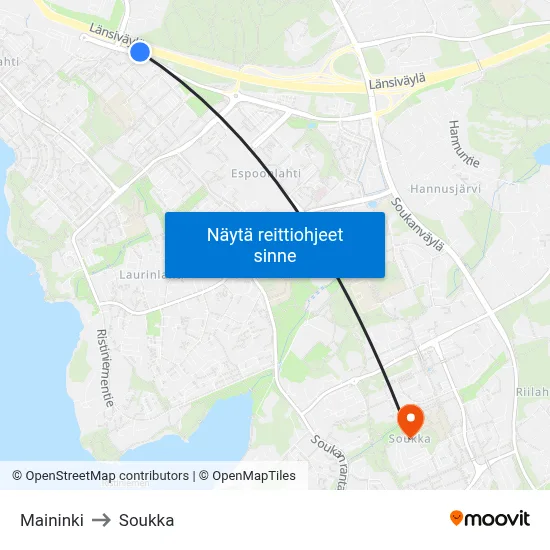 Maininki to Soukka map