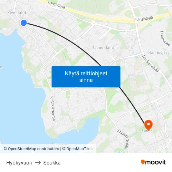 Hyökyvuori to Soukka map