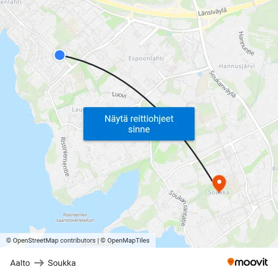 Aalto to Soukka map