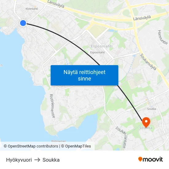 Hyökyvuori to Soukka map