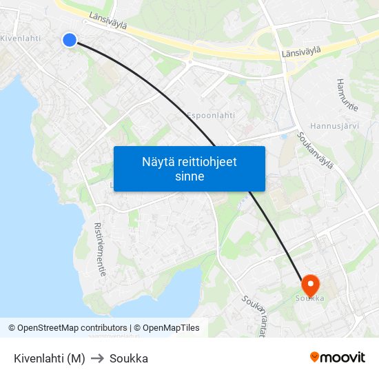 Kivenlahti (M) to Soukka map