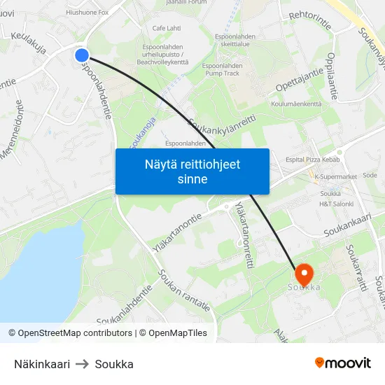 Näkinkaari to Soukka map