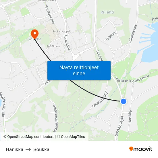 Hanikka to Soukka map