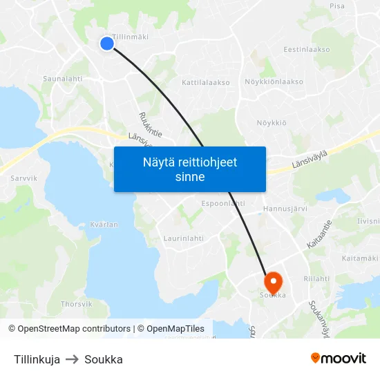 Tillinkuja to Soukka map