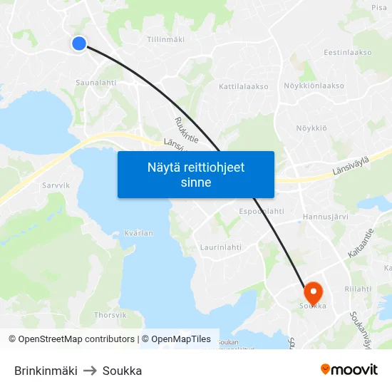 Brinkinmäki to Soukka map