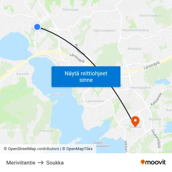 Meriviitantie to Soukka map