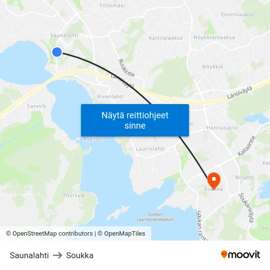 Saunalahti to Soukka map