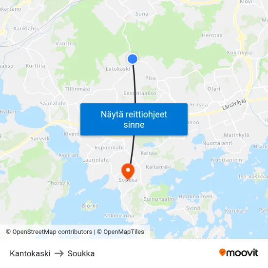 Kantokaski to Soukka map
