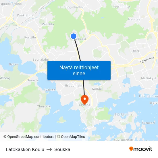 Latokasken Koulu to Soukka map