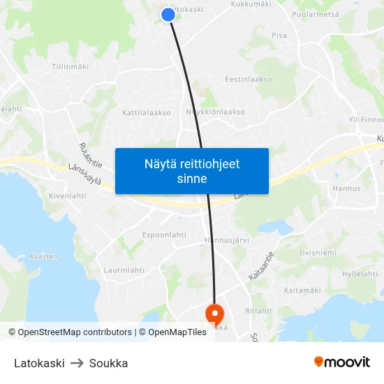Latokaski to Soukka map