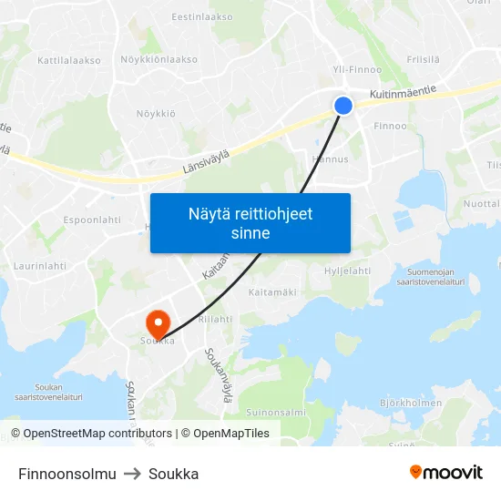 Finnoonsolmu to Soukka map