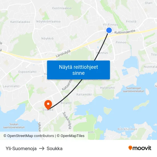 Yli-Suomenoja to Soukka map