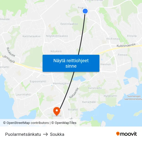 Puolarmetsänkatu to Soukka map
