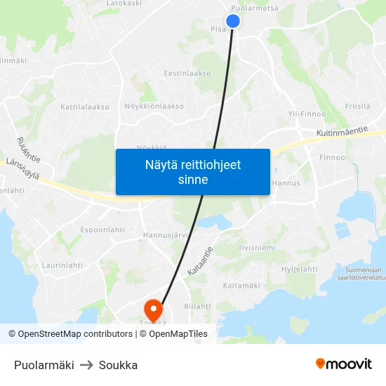 Puolarmäki to Soukka map