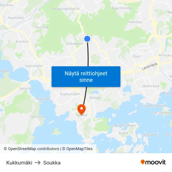 Kukkumäki to Soukka map