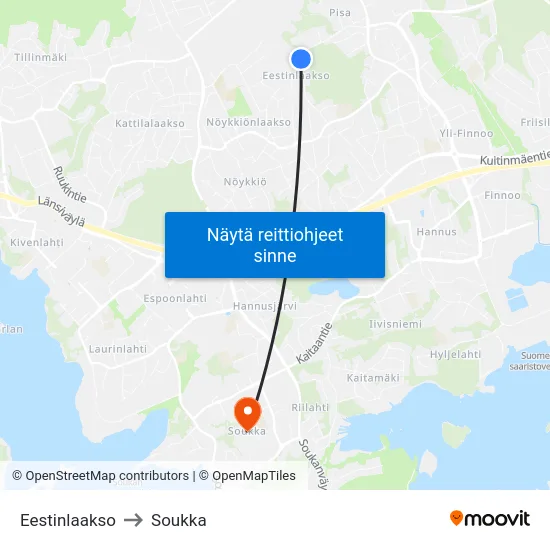 Eestinlaakso to Soukka map