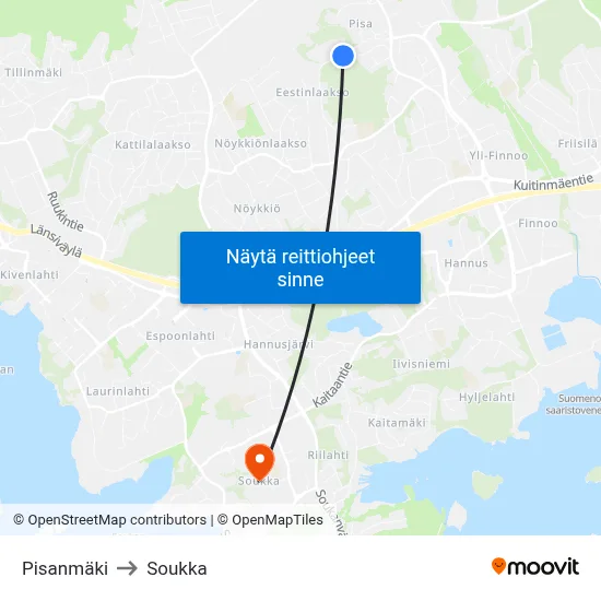 Pisanmäki to Soukka map