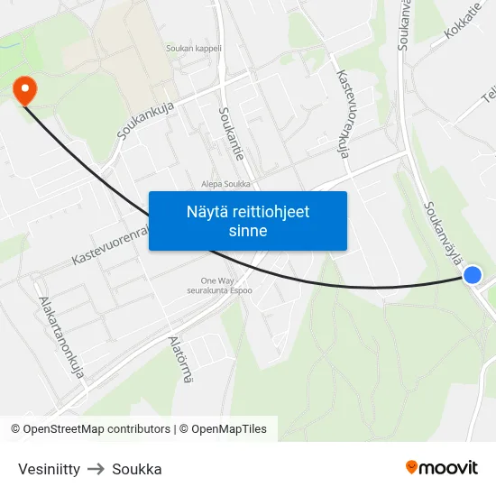 Vesiniitty to Soukka map