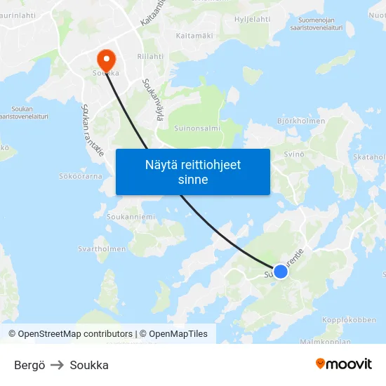 Bergö to Soukka map