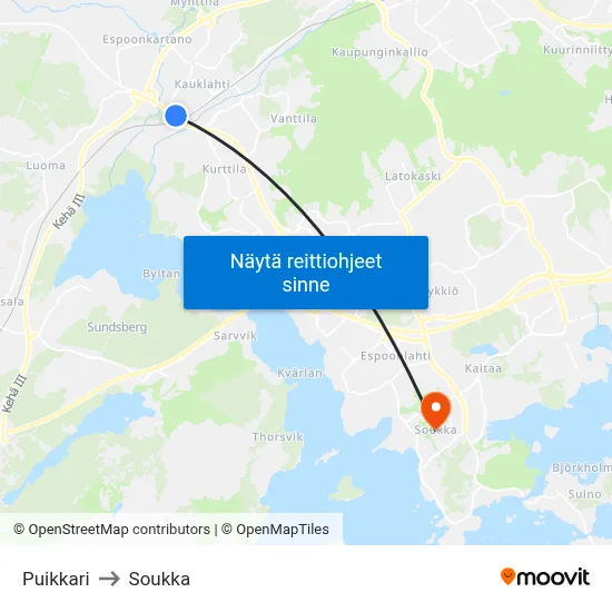 Puikkari to Soukka map