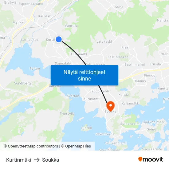 Kurtinmäki to Soukka map