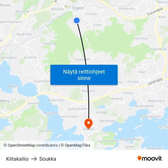 Kiltakallio to Soukka map