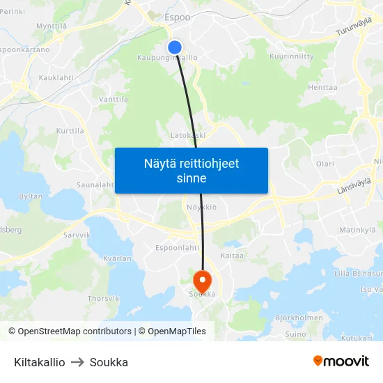 Kiltakallio to Soukka map