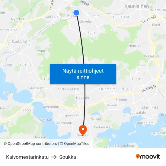 Kaivomestarinkatu to Soukka map