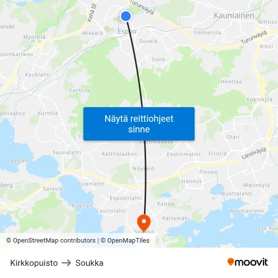 Kirkkopuisto to Soukka map