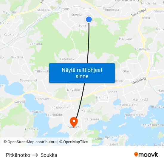 Pitkänotko to Soukka map