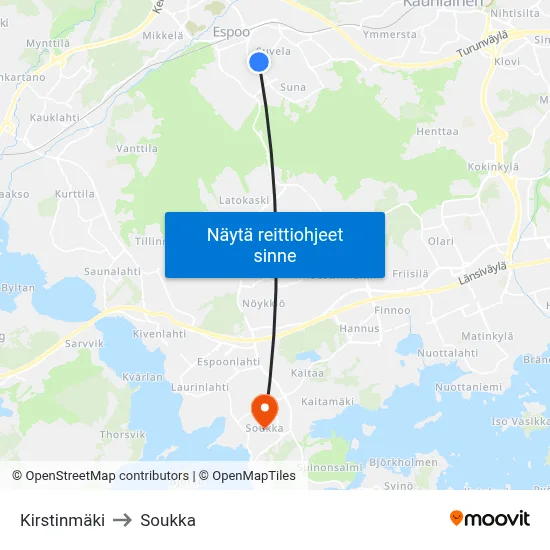 Kirstinmäki to Soukka map