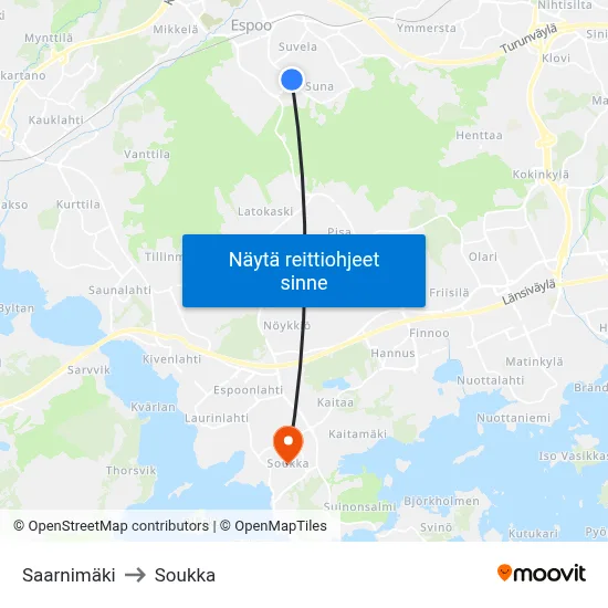 Saarnimäki to Soukka map
