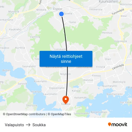 Valapuisto to Soukka map