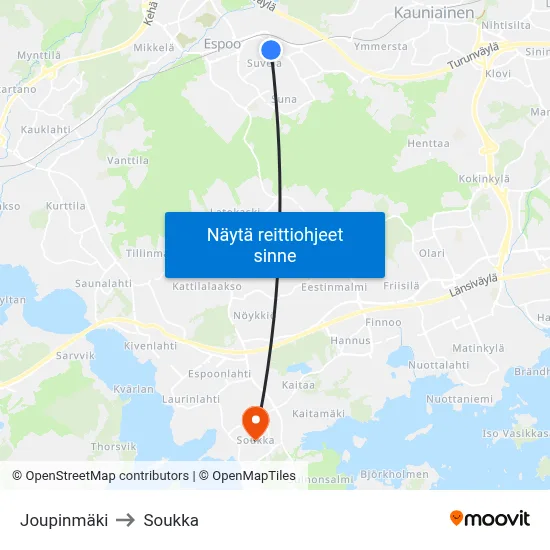 Joupinmäki to Soukka map