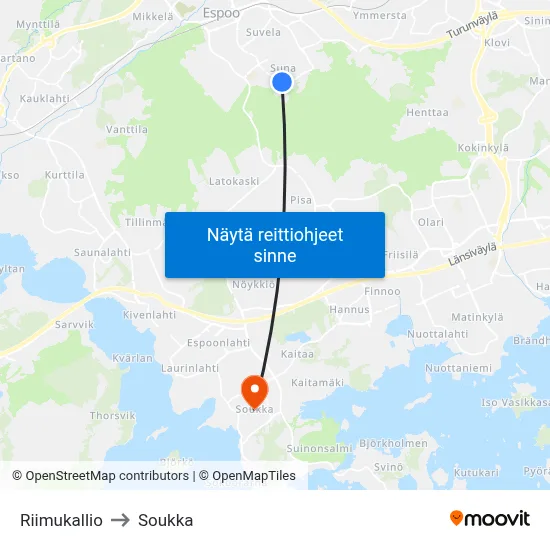 Riimukallio to Soukka map
