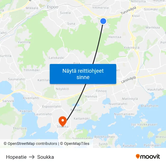 Hopeatie to Soukka map