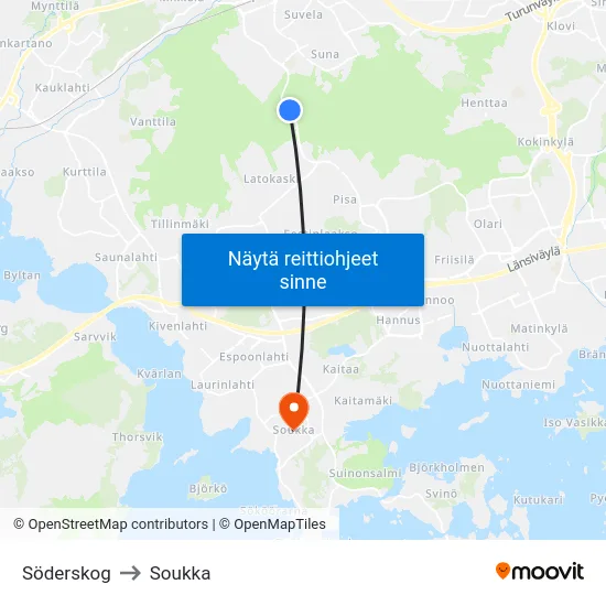 Söderskog to Soukka map
