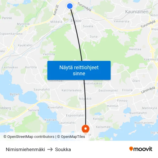 Nimismiehenmäki to Soukka map