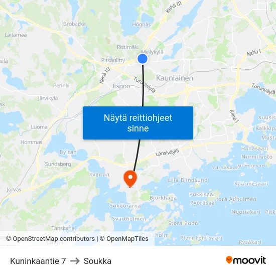 Kuninkaantie 7 to Soukka map