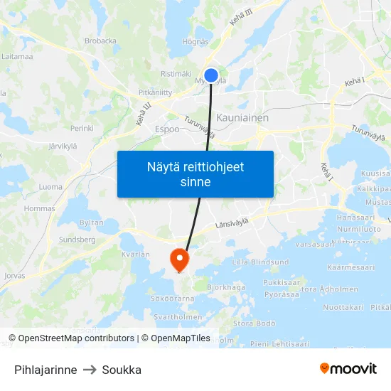 Pihlajarinne to Soukka map