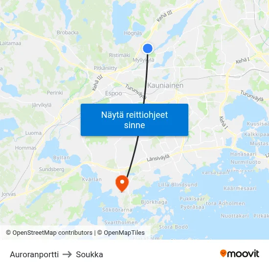 Auroranportti to Soukka map