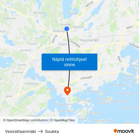 Vesirattaanmäki to Soukka map