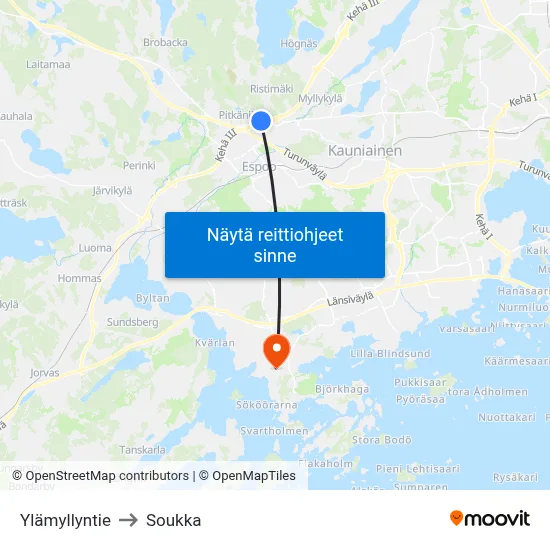 Ylämyllyntie to Soukka map