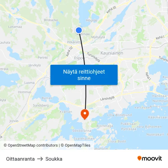 Oittaanranta to Soukka map