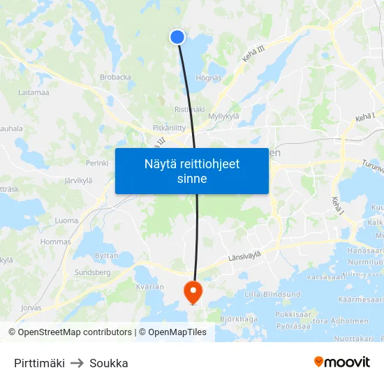 Pirttimäki to Soukka map