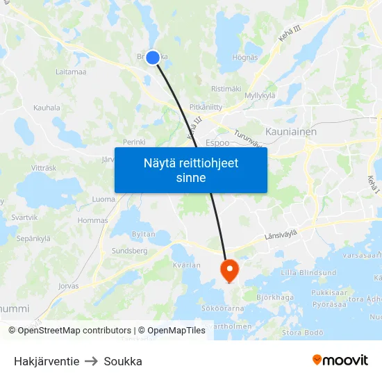 Hakjärventie to Soukka map