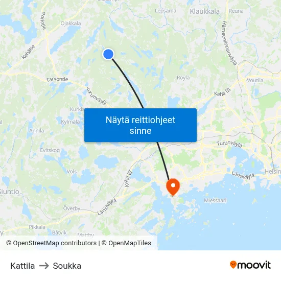 Kattila to Soukka map