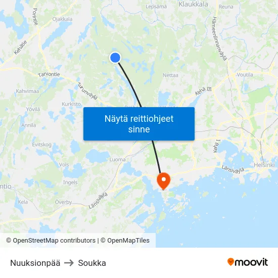 Nuuksionpää to Soukka map