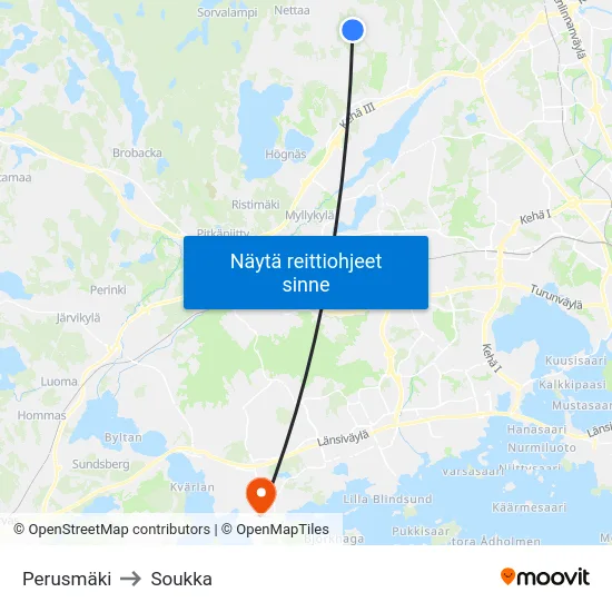 Perusmäki to Soukka map