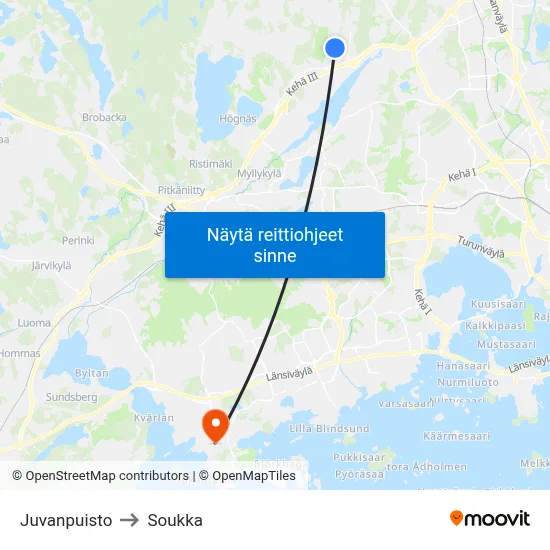 Juvanpuisto to Soukka map